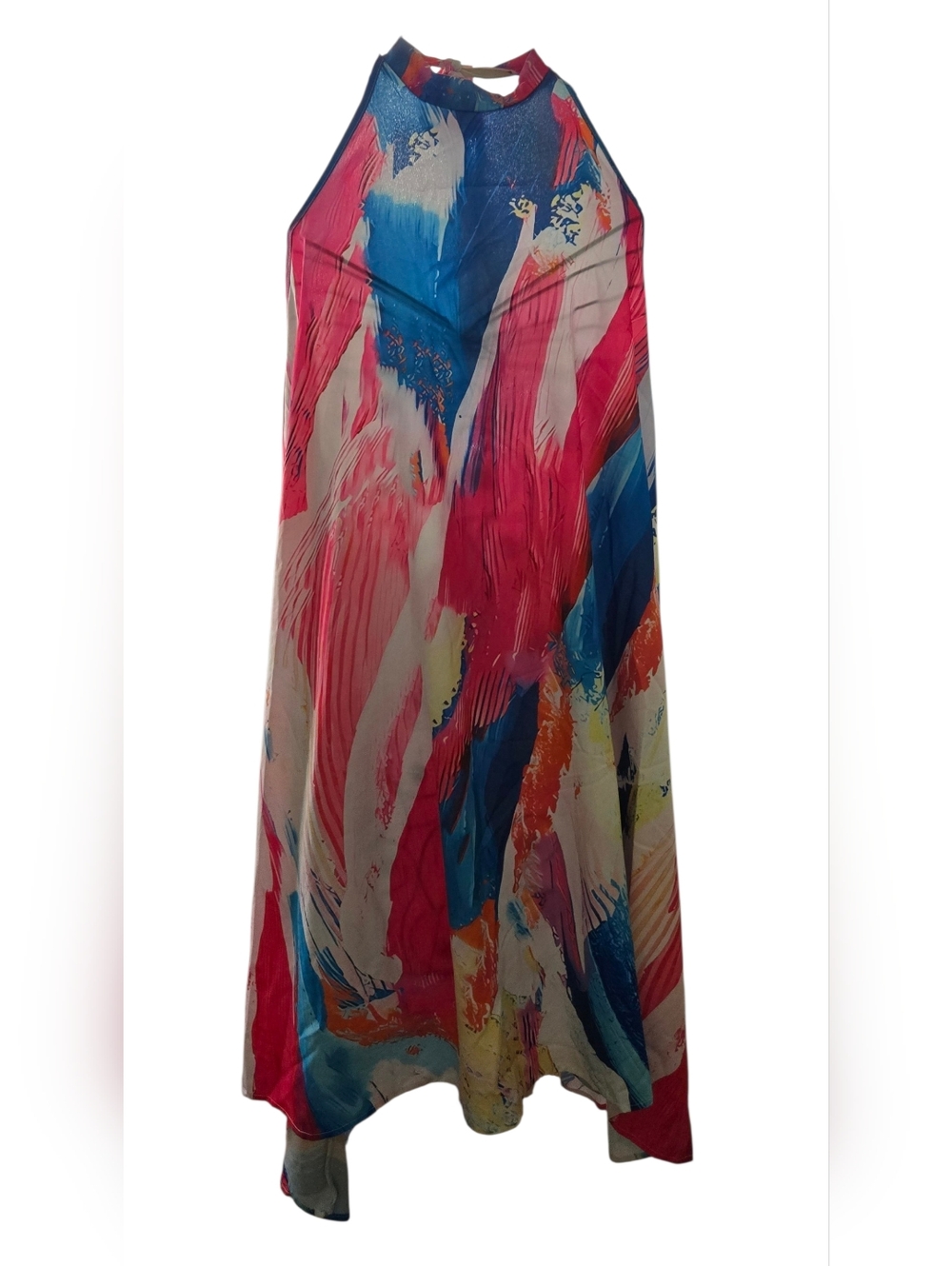 Abstract Brushstroke Halter Dress in Pink & Blue